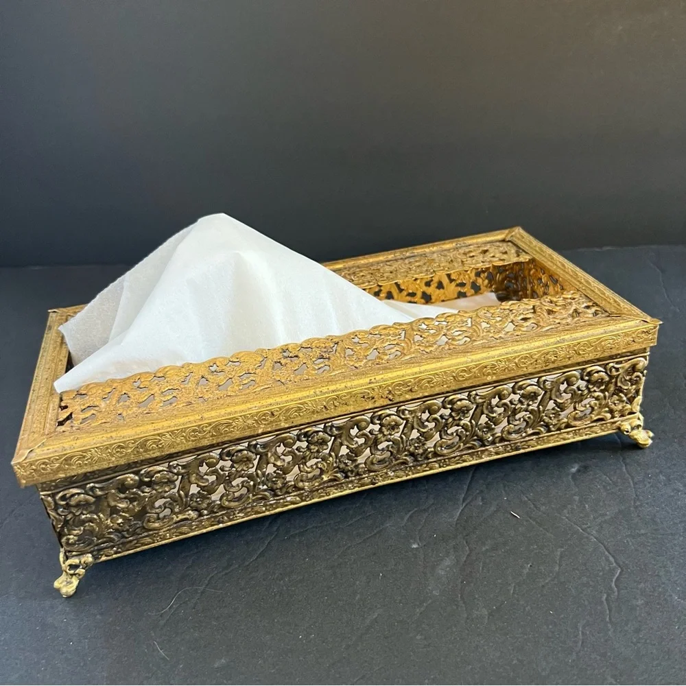 Hollywood Regency Gold Ton Filigree Vanity Set of 6 Boudoir Decor